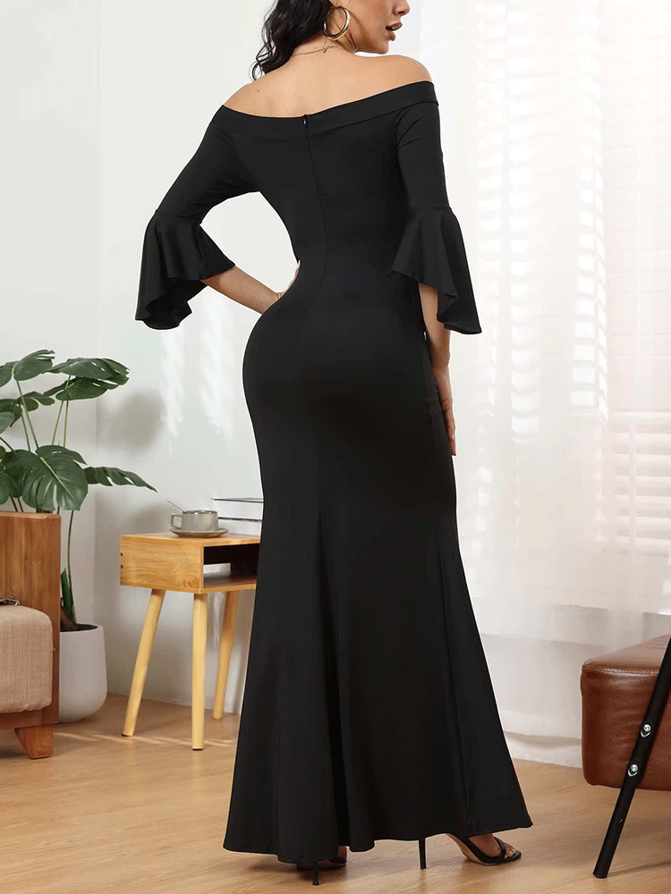 Off Shoulder High Split Maxi Dress - View 12 | Lwiis