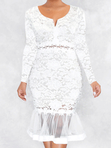 Lace Fishtail Midi Dress with Zipper Back - View 7 | Lwiis