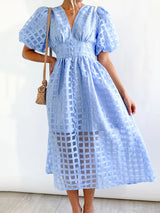 Plaid V-Neck Midi Dress - View 23 | Lwiis