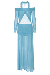 Off shoulder ruched maxi dress with long sleeves - View 9 | Lwiis