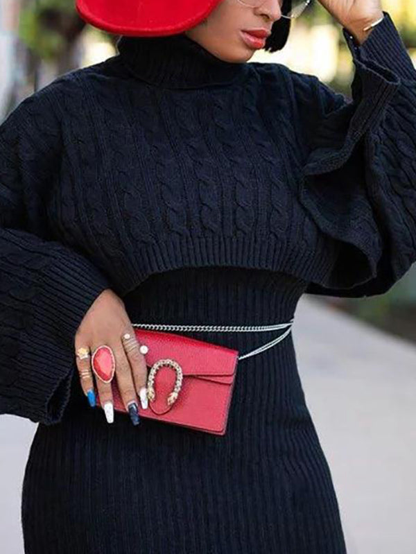 Knitted turtleneck sweater and midi dress set - View 20 | Lwiis
