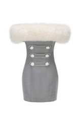 Off Shoulder Mini Dress with Faux Fur Trim - View 7 | Lwiis