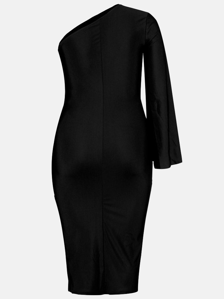 One Shoulder A-Line Midi Dress - View 6 | Lwiis