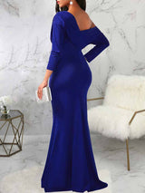 One shoulder elegant party dress with draped bodice and mermaid hem - View 15 | Lwiis