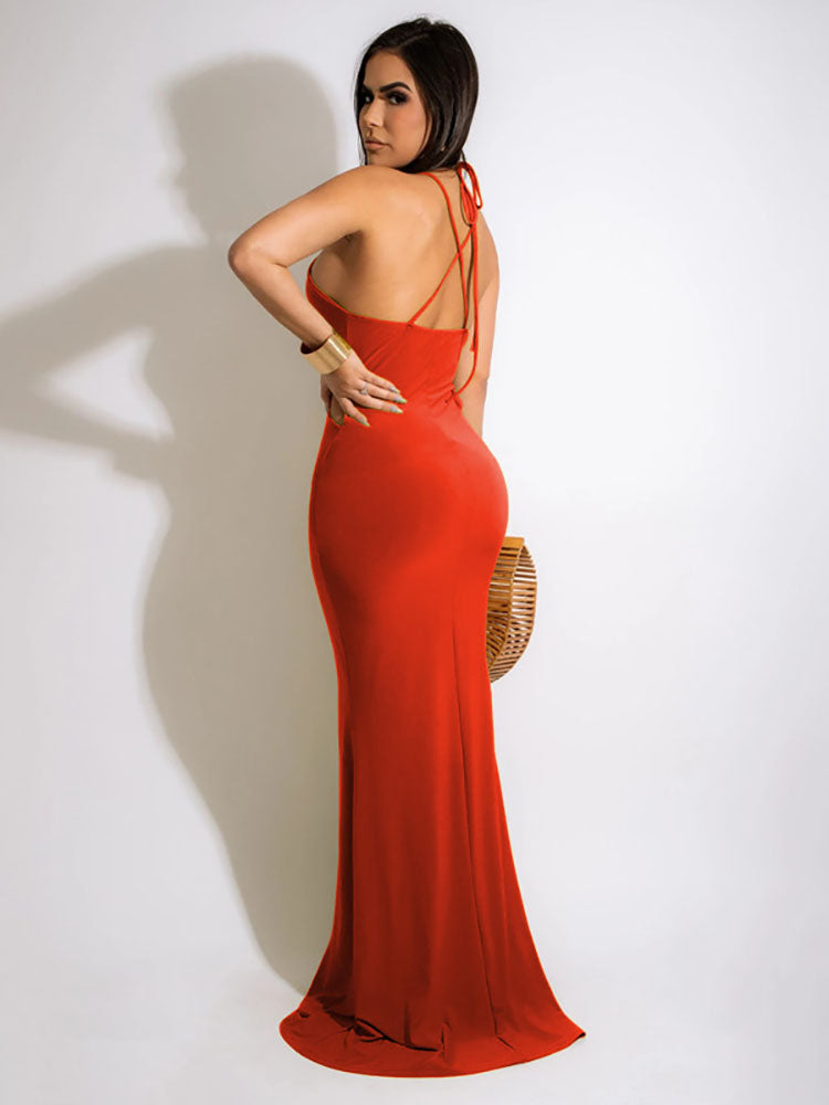Mermaid halter neck maxi dress - View 16 | Lwiis