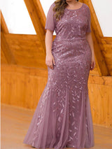 Sequin leaf pattern mermaid maxi dress with scoop neck - View 10 | Lwiis