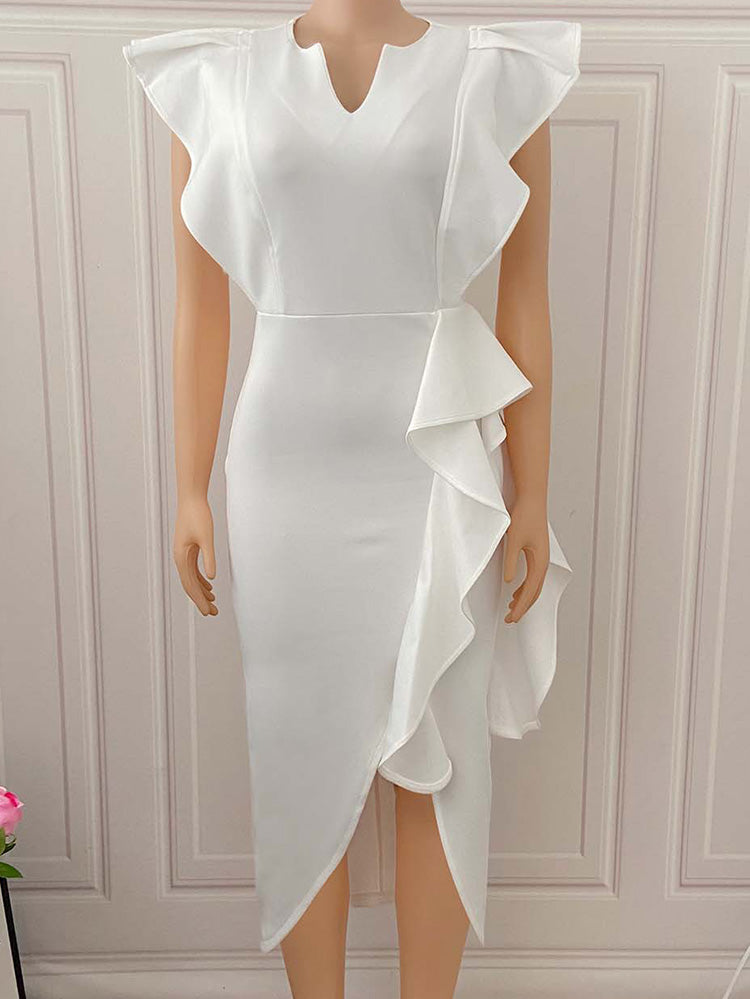 Asymmetrical Crepe Evening Dress with Keyhole Neckline - View 7 | Lwiis