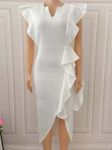 Asymmetrical Crepe Evening Dress with Keyhole Neckline - View 7 | Lwiis