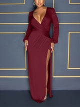 Elegant V Neck Side Split Maxi Dress - View 11 | Lwiis