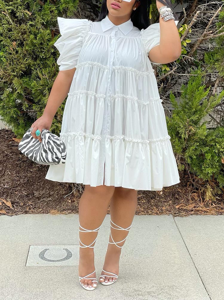 Puff sleeve collared mini dress - View 8 | Lwiis