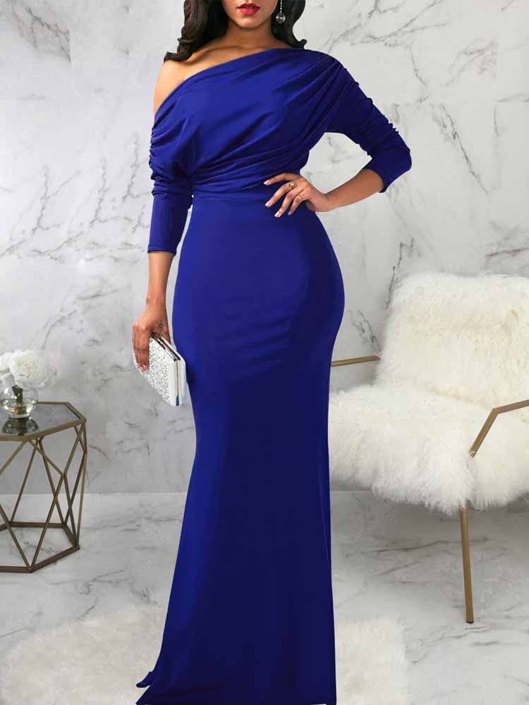 One shoulder elegant party dress with draped bodice and mermaid hem - View 13 | Lwiis