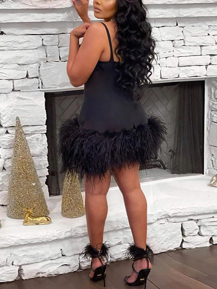 Feather trim mini dress - View 9 | Lwiis