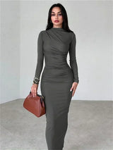 Elegant long sleeve mock neck maxi dress - View 8 | Lwiis
