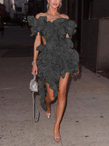 Floral asymmetrical dress with ruffle detailing - View 13 | Lwiis