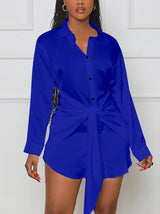 Satin Tie Waist Button Down Shirt Dress - View 20 | Lwiis