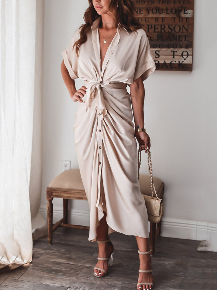 Satin button-down shirt dress - View 6 | Lwiis
