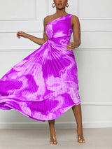 A woman wearing a one shoulder pleated midi dress - View 10 | Lwiis