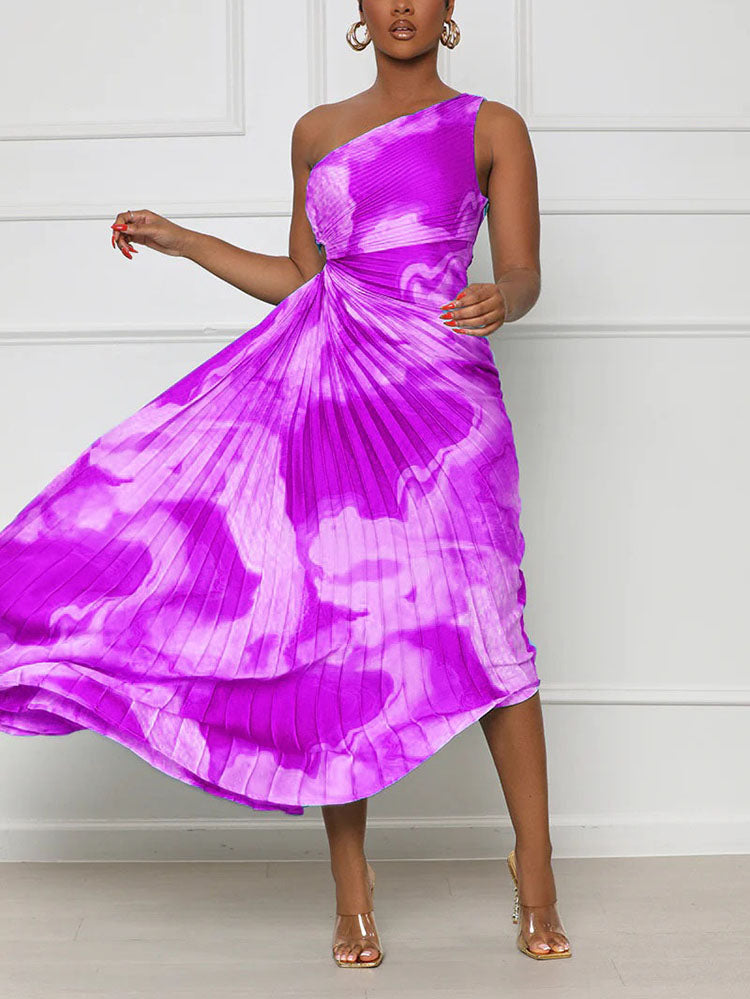 A woman wearing a one shoulder pleated midi dress - View 10 | Lwiis
