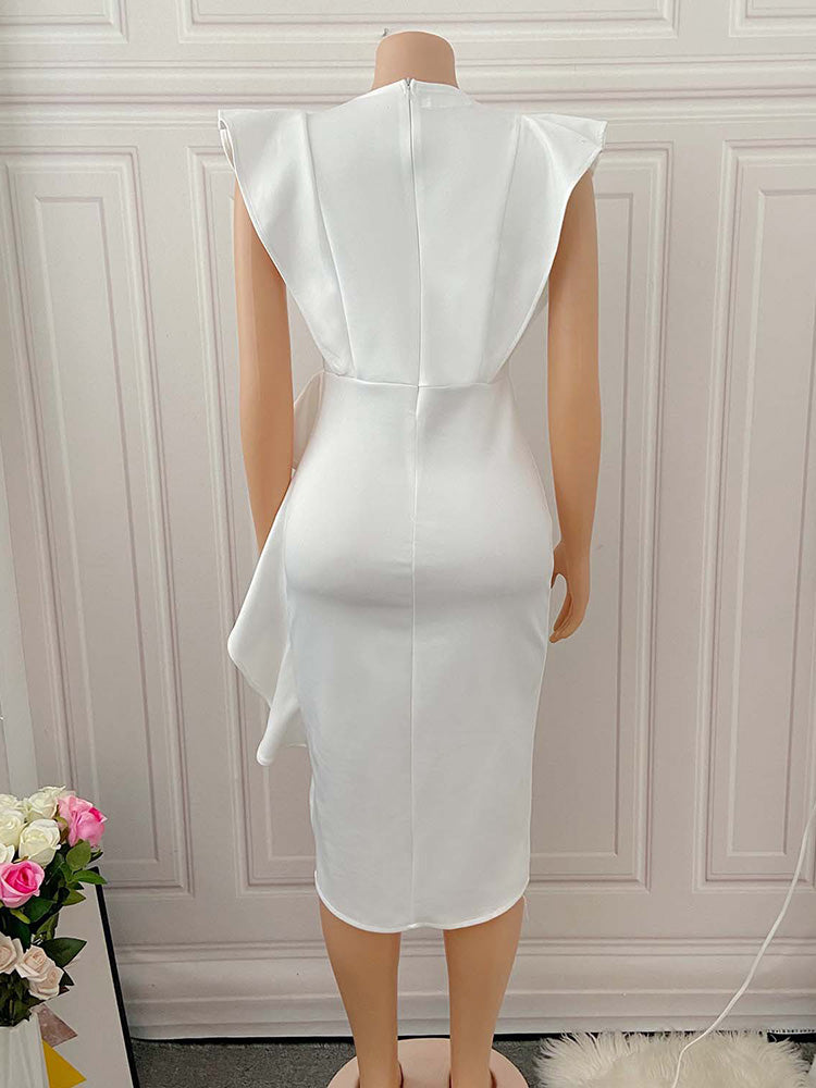 Asymmetrical Crepe Evening Dress with Keyhole Neckline - View 9 | Lwiis