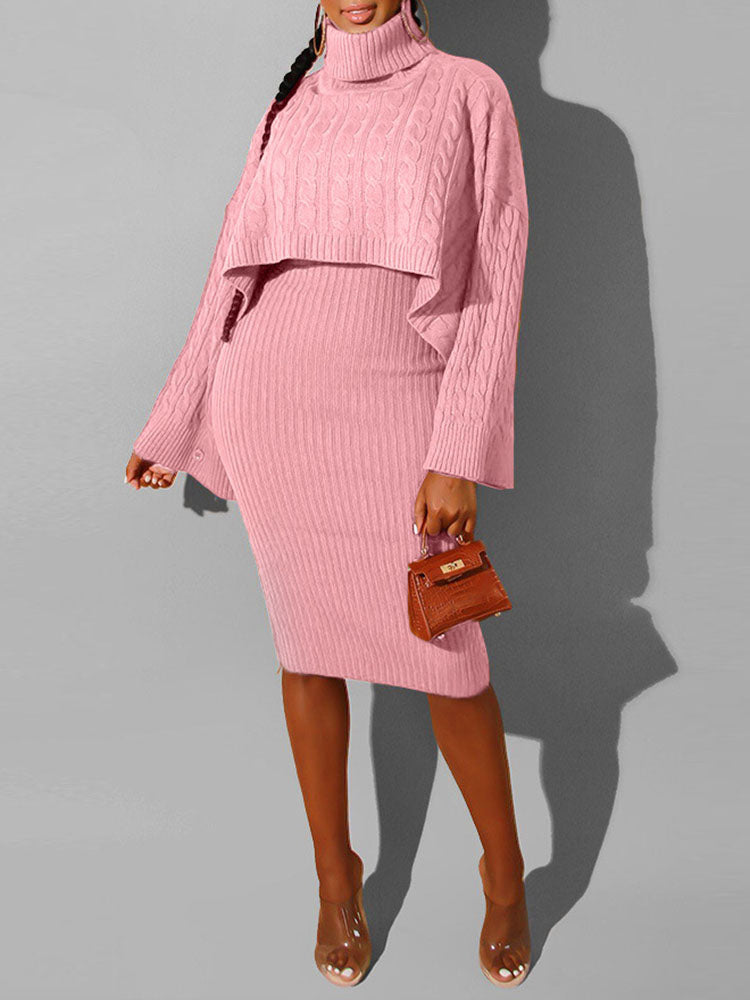 Knitted turtleneck sweater and midi dress set - View 33 | Lwiis