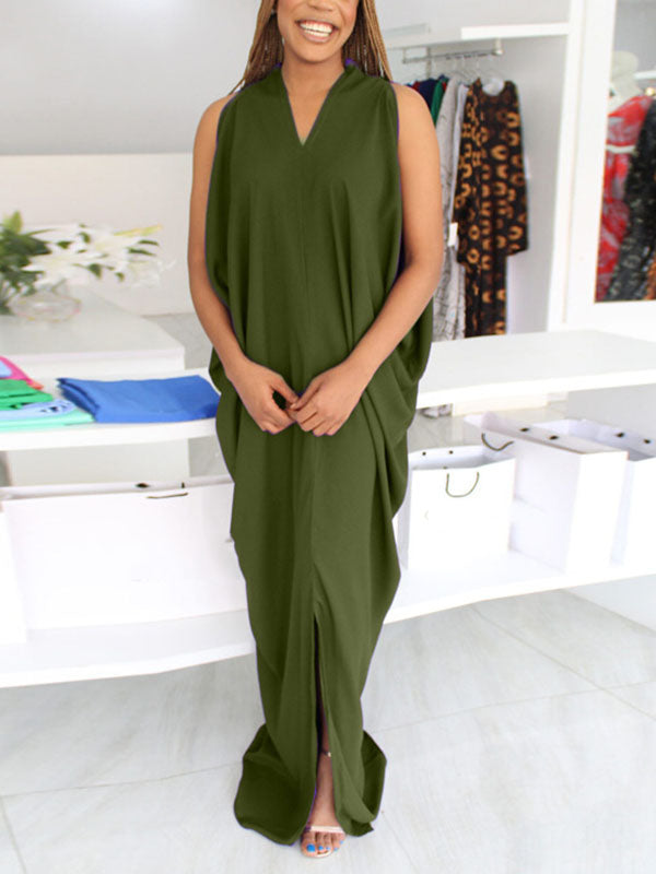 Sleeveless V-neck Maxi Dress with Side Slit - View 14 | Lwiis