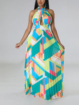 Halter neck pleated maxi dress with keyhole cutout - View 6 | Lwiis