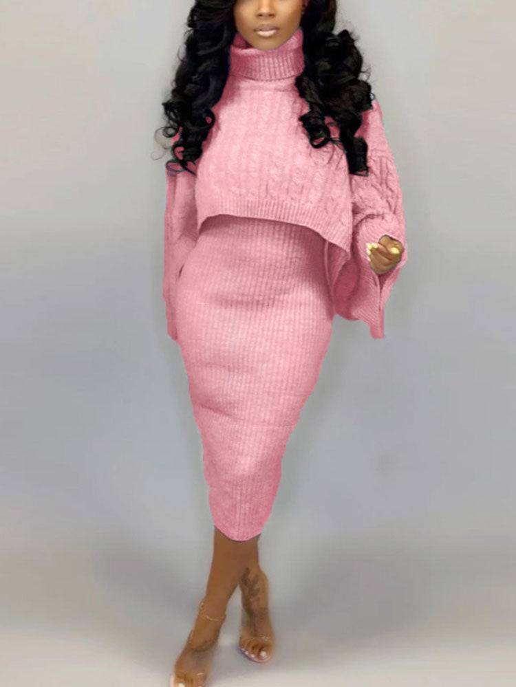 Knitted turtleneck sweater and midi dress set - View 34 | Lwiis