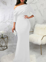 One shoulder long sleeve ruched maxi dress - View 13 | Lwiis