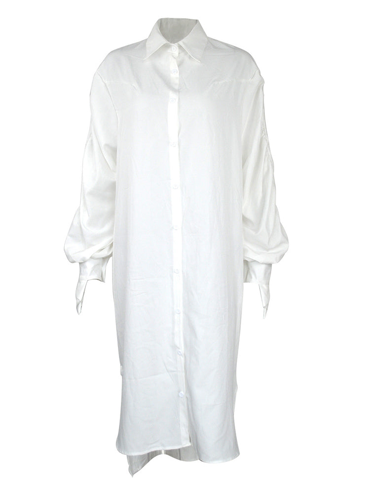 Turndown collar long sleeve shirt dress - View 14 | Lwiis