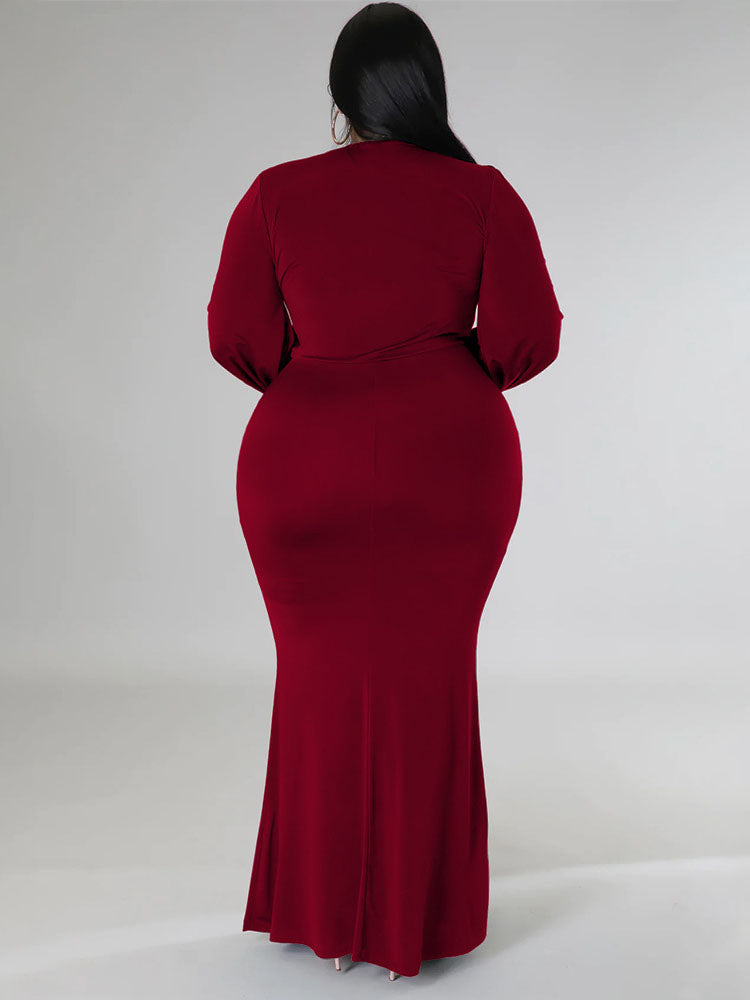 Mermaid maxi dress with V-neck and puff sleeves - View 15 | Lwiis