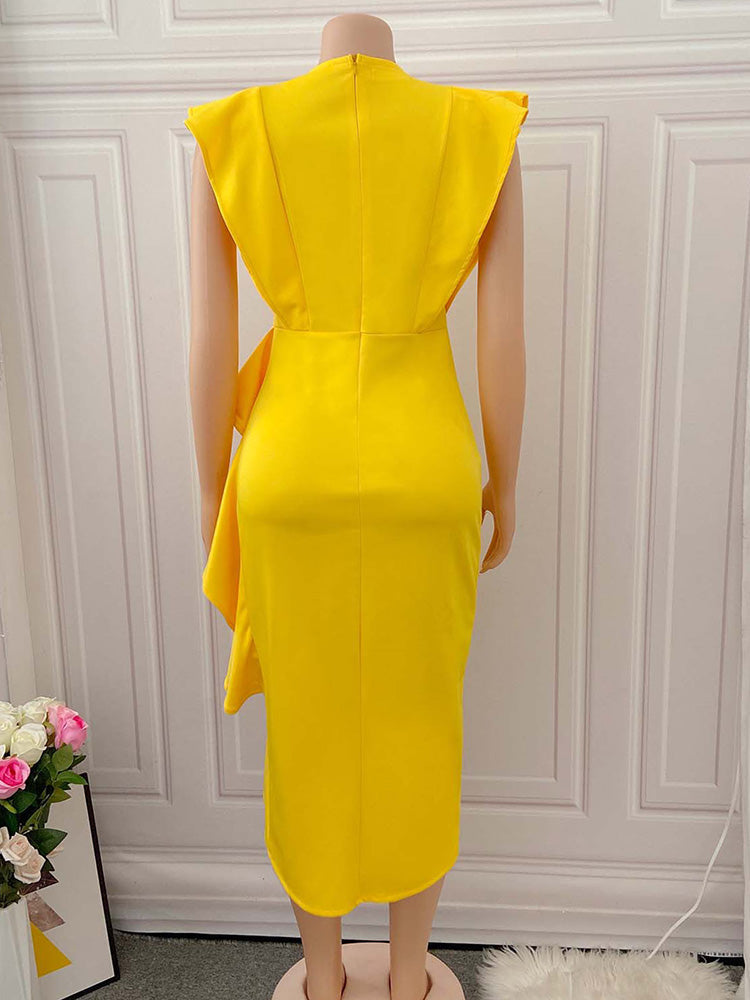 Asymmetrical Crepe Evening Dress with Keyhole Neckline - View 12 | Lwiis