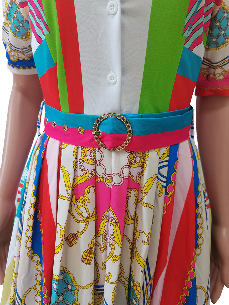 V-Neck Printed Pleated Dress - View 6 | Lwiis