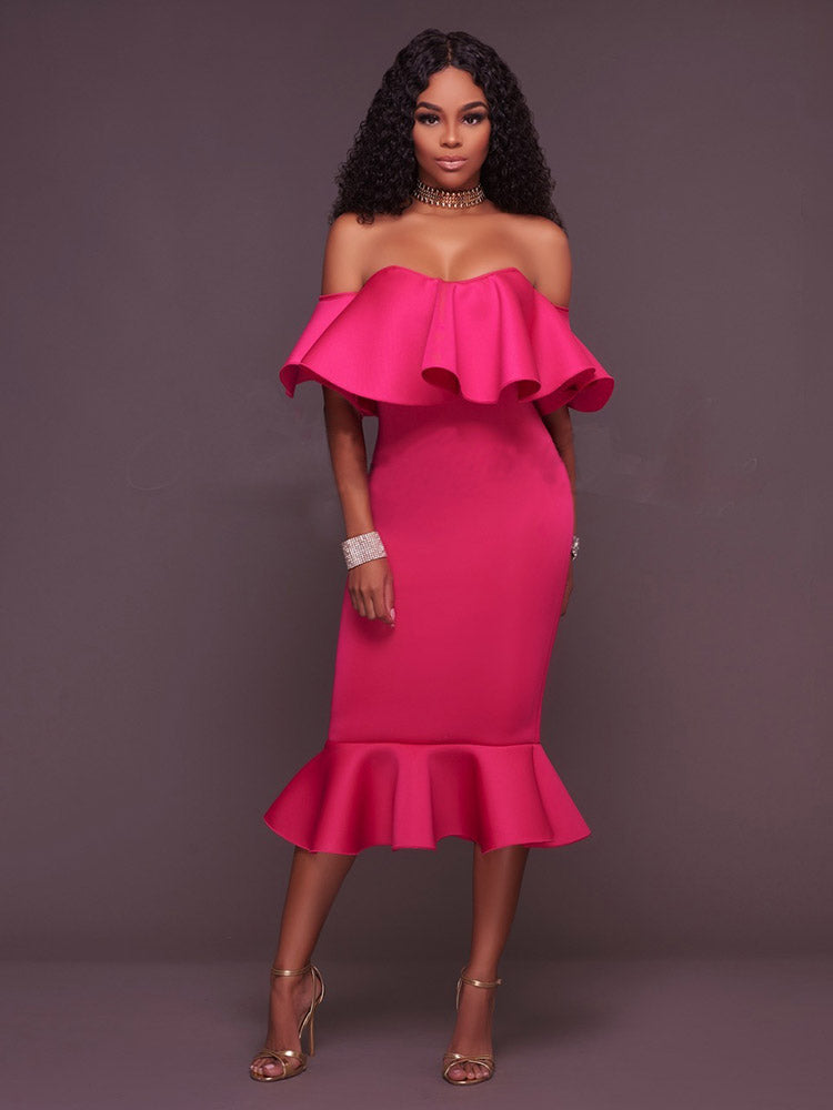 Off-the-shoulder ruffle midi dress - View 14 | Lwiis