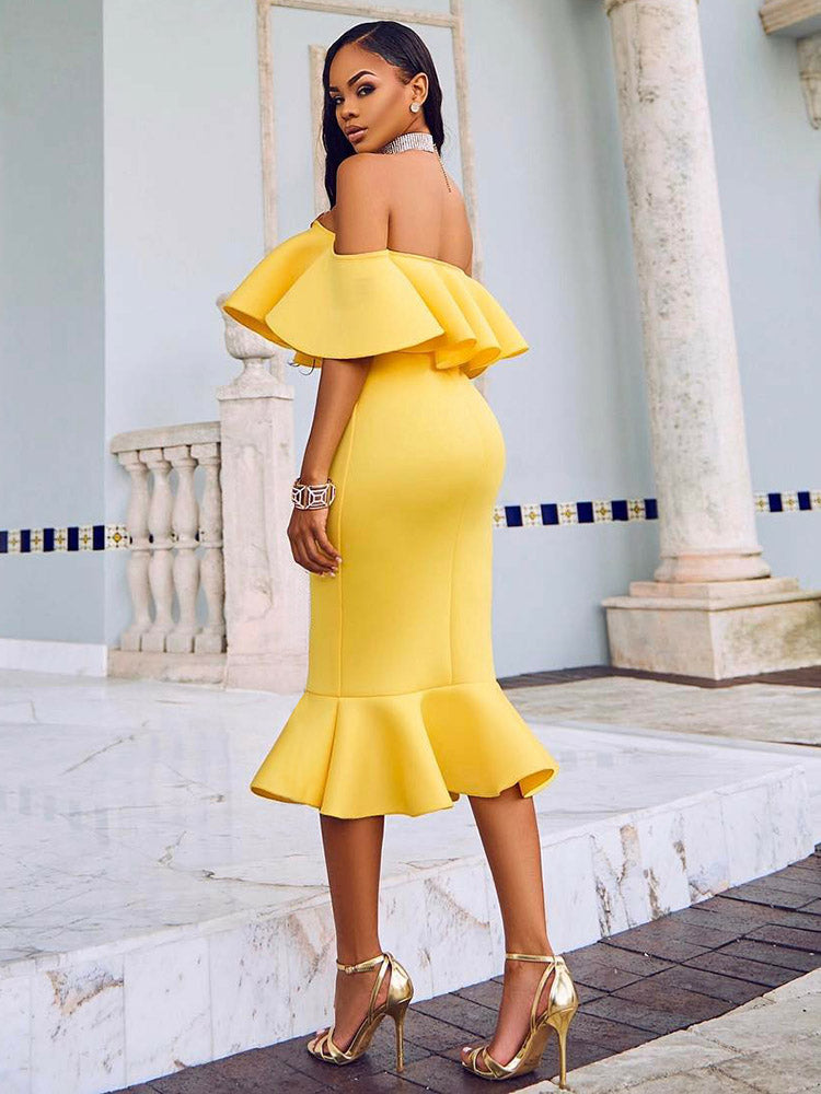 Off-the-shoulder ruffle midi dress - View 16 | Lwiis