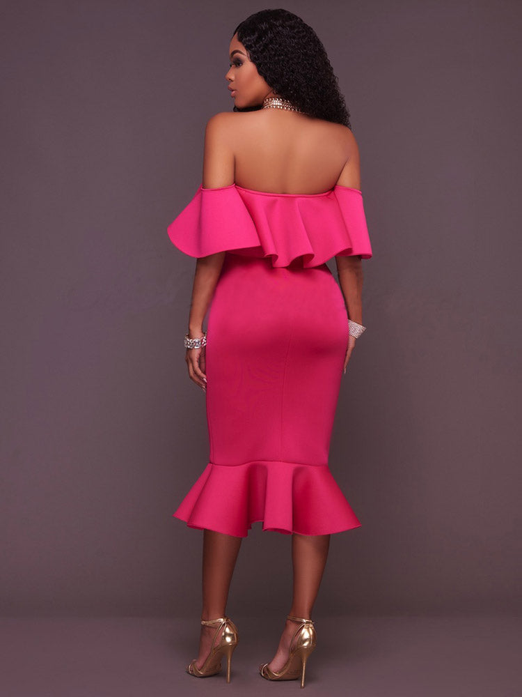 Off-the-shoulder ruffle midi dress - View 15 | Lwiis
