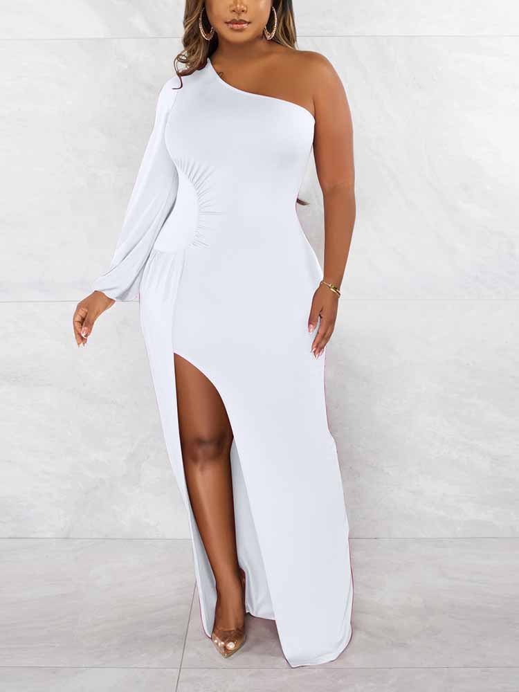 One Shoulder Maxi Dress with Slit - View 16 | Lwiis
