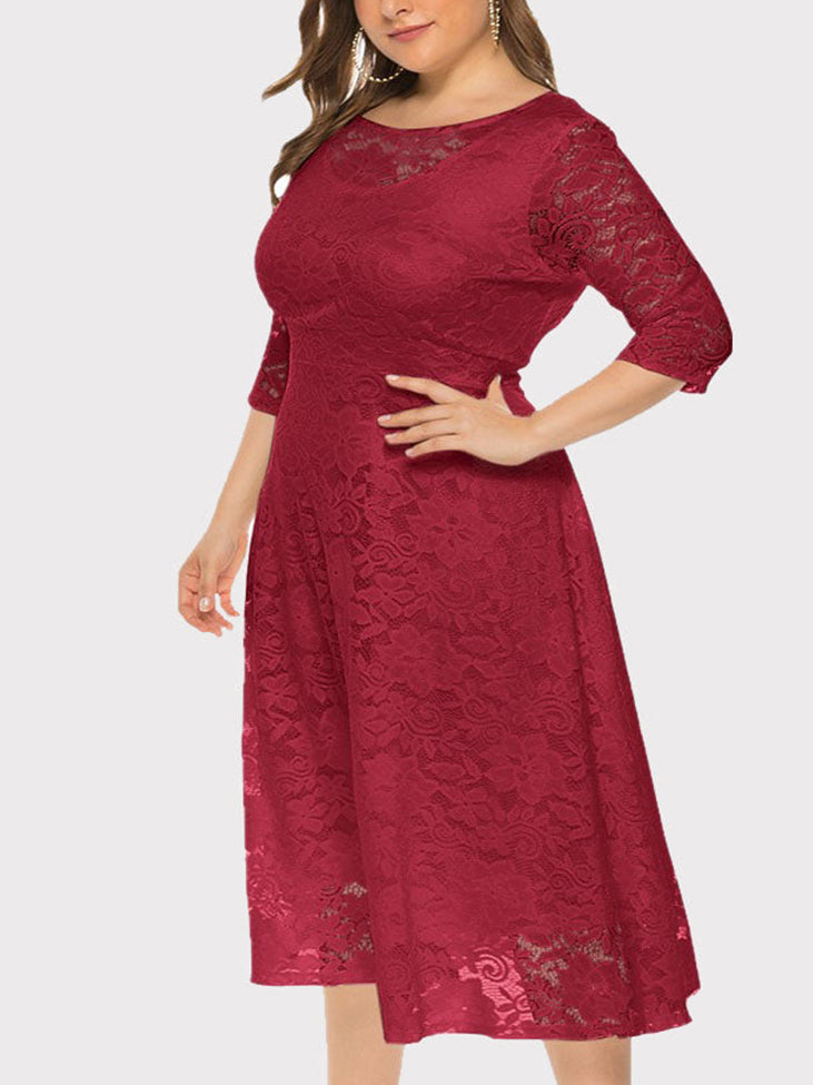Lace A-Line Midi Dress - View 17 | Lwiis