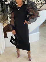 Elegant puff sleeve maxi dress - View 10 | Lwiis