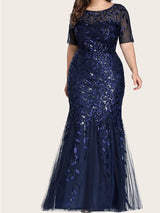 Sequin leaf pattern mermaid maxi dress with scoop neck - View 23 | Lwiis