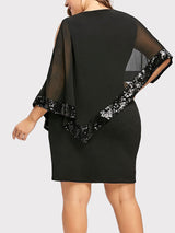 Asymmetric Sequins Dress with Cape Overlay - View 9 | Lwiis