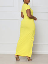Ribbed knit maxi dress with drawstring side slit - View 6 | Lwiis