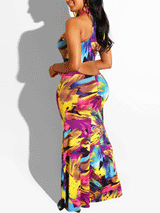 Halter neck maxi dress with tie-dye print - View 6 | Lwiis