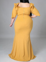 Elegant mermaid party dress with ruffle off-shoulder neckline - View 10 | Lwiis