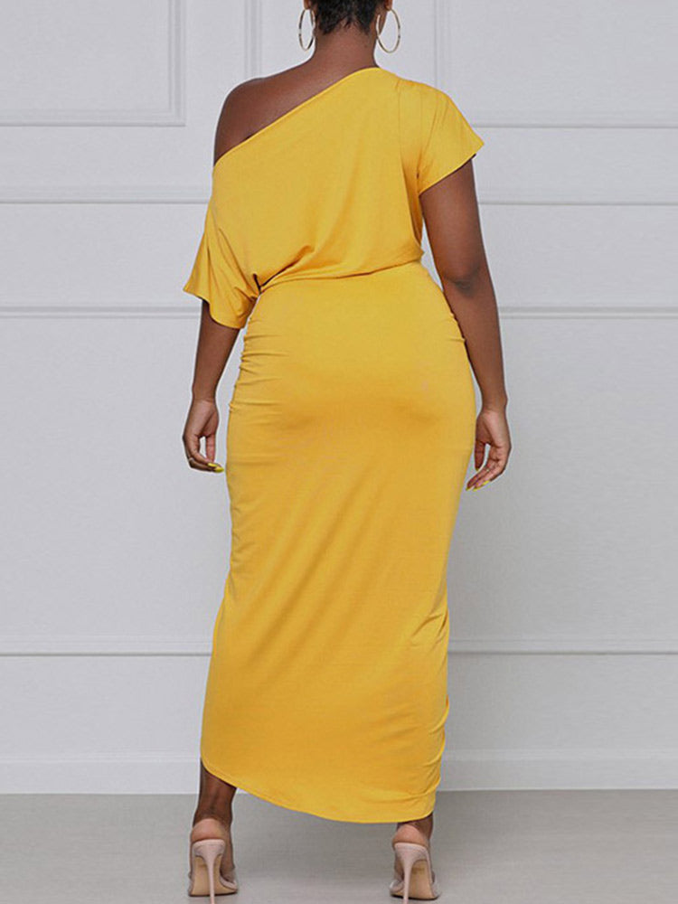 One shoulder draped midi dress - View 9 | Lwiis