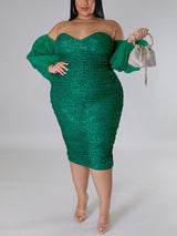 Sequin Midi Dress with Puff Sleeves - View 20 | Lwiis