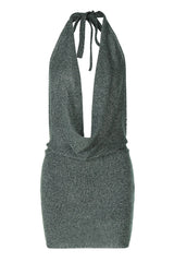 Sparkly knit halter mini dress - View 7 | Lwiis