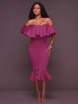 Off-the-shoulder ruffle midi dress - View 8 | Lwiis