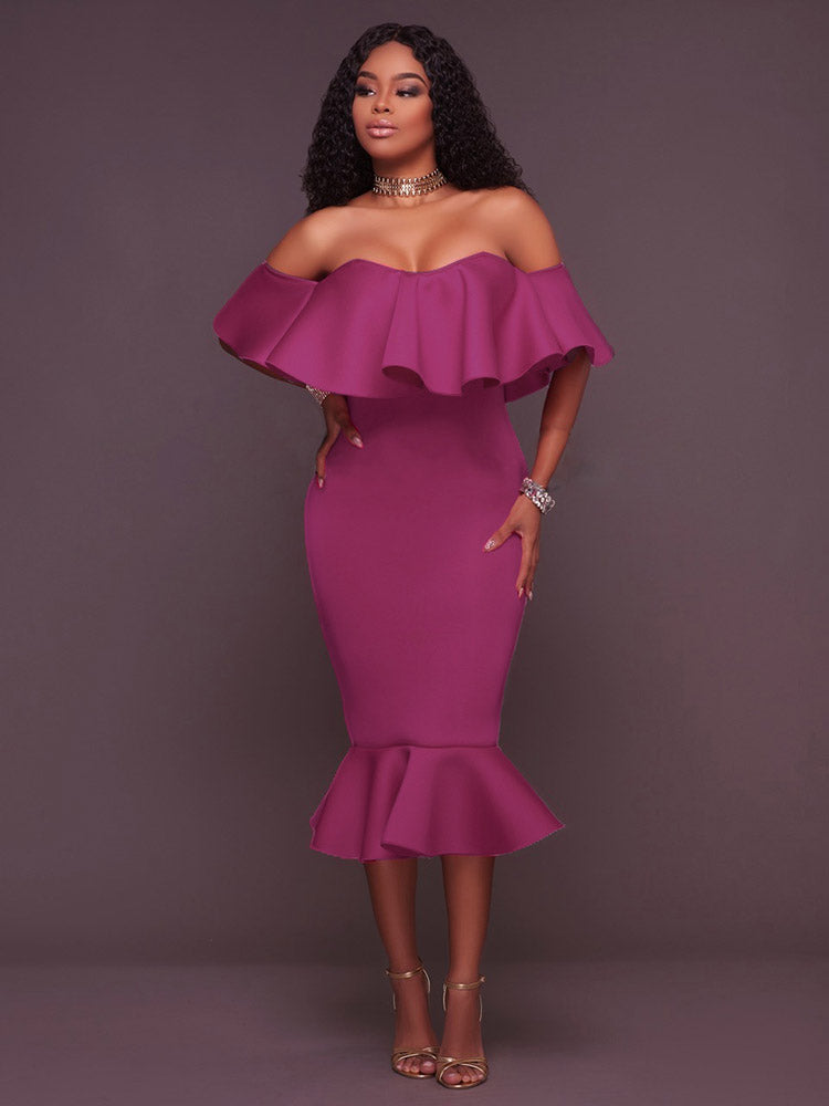Off-the-shoulder ruffle midi dress - View 8 | Lwiis