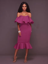 Off-the-shoulder ruffle midi dress - View 7 | Lwiis