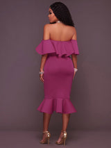 Off-the-shoulder ruffle midi dress - View 9 | Lwiis